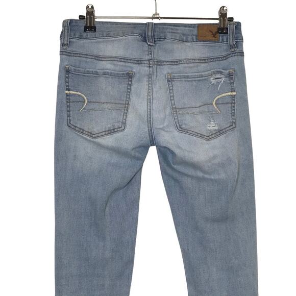 American Eagle Super Stretch Distressed Skinny Raw Hem Jeans Light Wash Size 2 - Picture 5 of 9